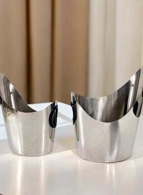 现代轻房奢不锈钢1646金属革香红皮酒冰桶装槟饰创意摆件厨酒吧样