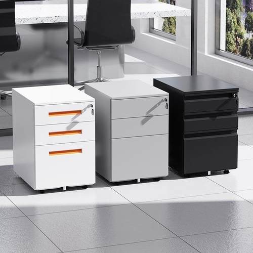 可移动铁皮文件柜办公柜0008带移动矮屉抽柜钢制柜小柜子锁桌下文