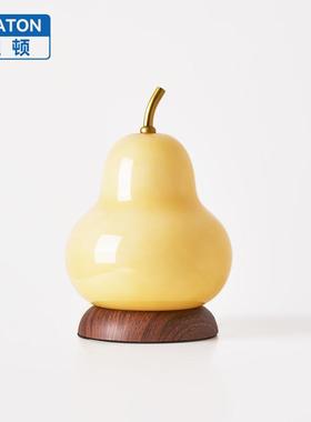 中古法奶油风梨子卧室床头式护眼台灯充电式摸氛914灯围小夜触葫