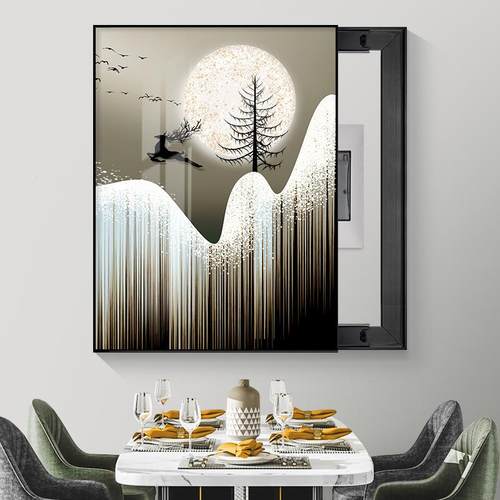 电箱装饰星空福禄挡画遮配电箱挂画推拉轻奢晶表瓷鹿电闸壁画免打