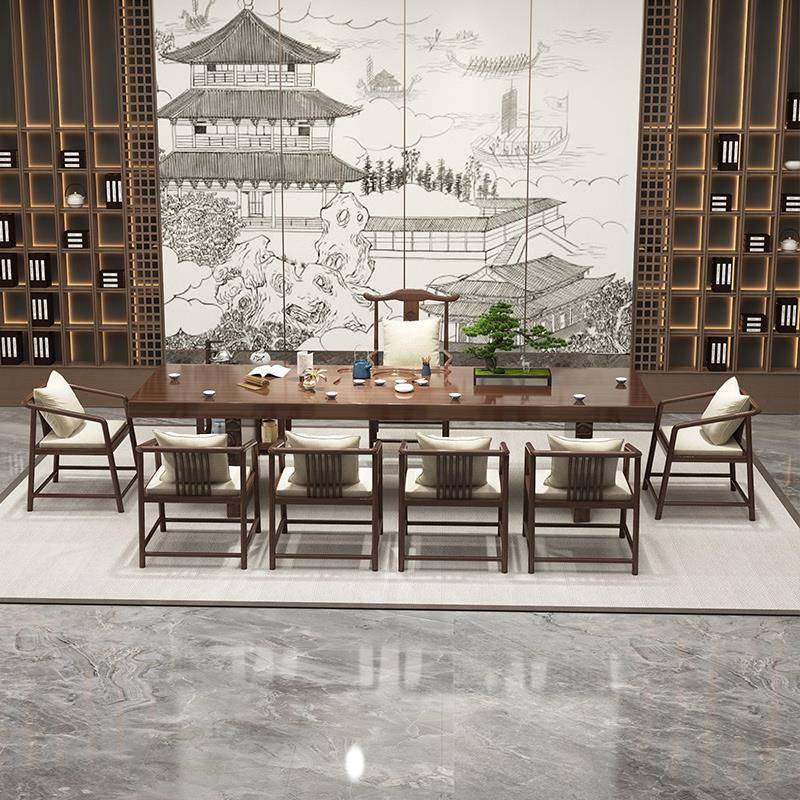 新中式实桌木茶椅组合几S113一茶体带茶桌盘泡茶桌商业办公室茶茶