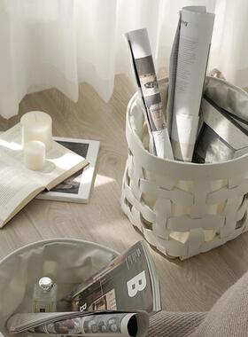 ALI6工编织废篓软装革脏衣F7678SJ7篓收纳筐家用编手织镂杂皮物置