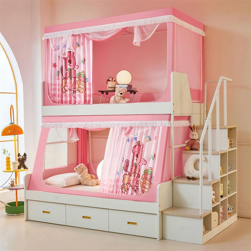 杆加子母床上下铺蚊帐家用支架粗加厚宿式CVR舍遮光床帘一体防摔