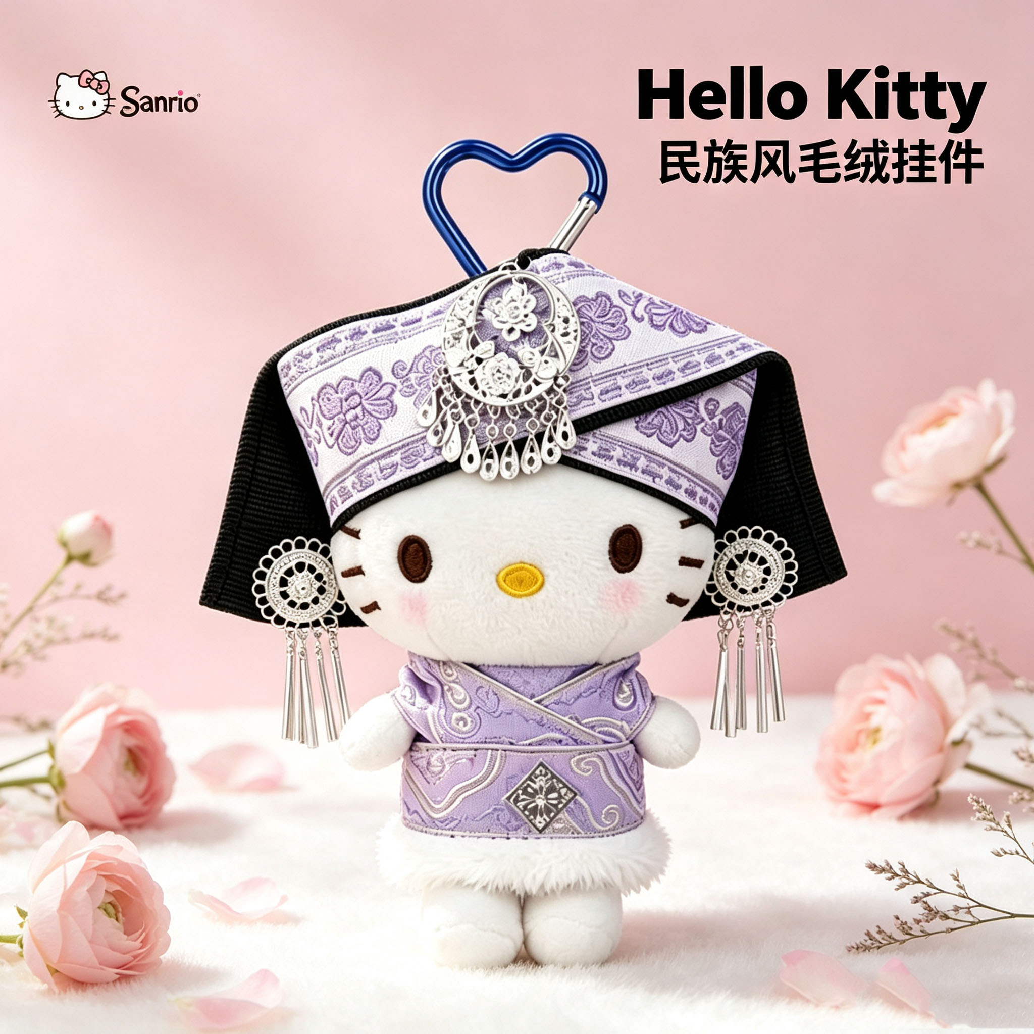 正版HelloKitty挂件钥匙扣苗疆少女民族风毛绒包包挂饰凯蒂猫玩偶
