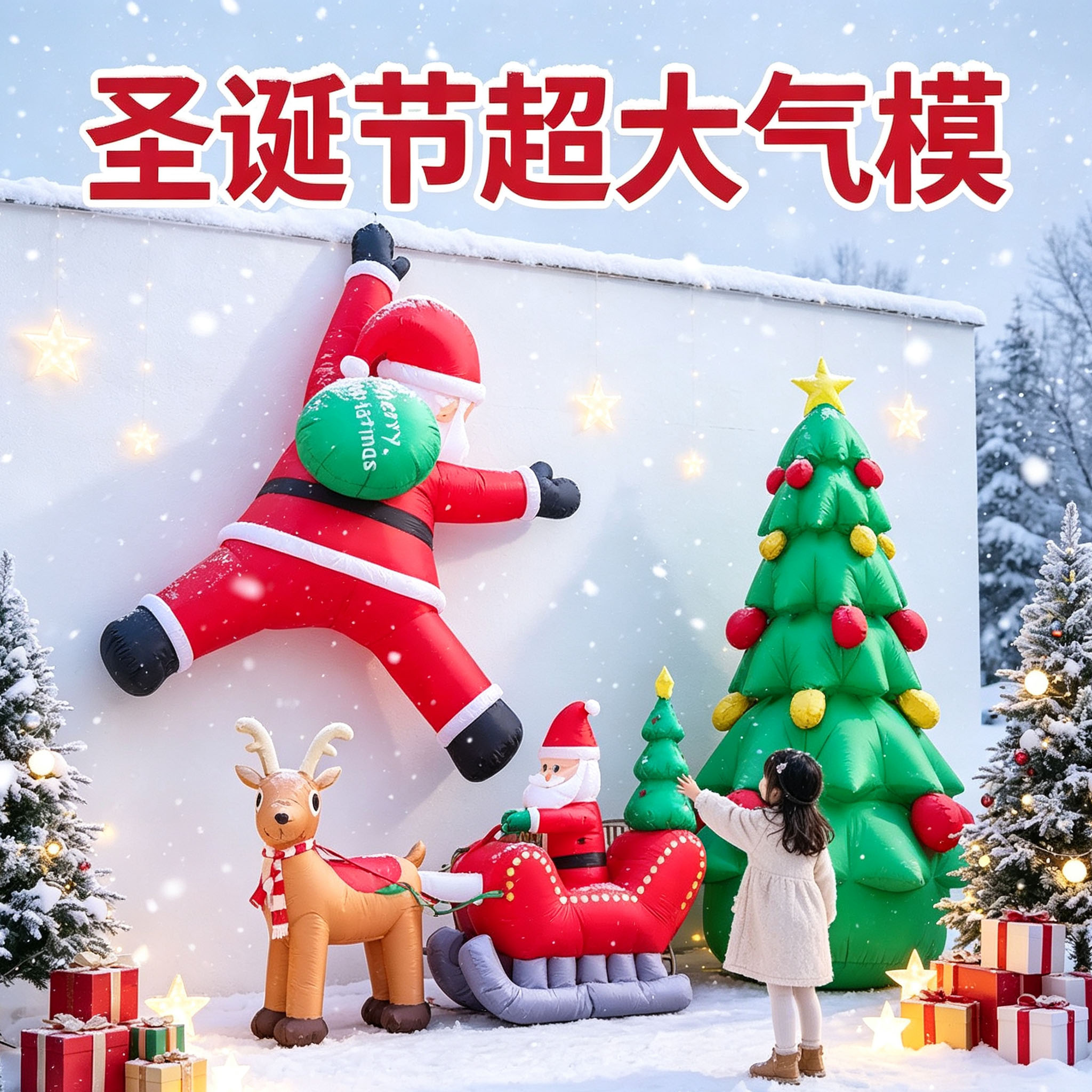 圣诞节商场户外布置大型自动充气