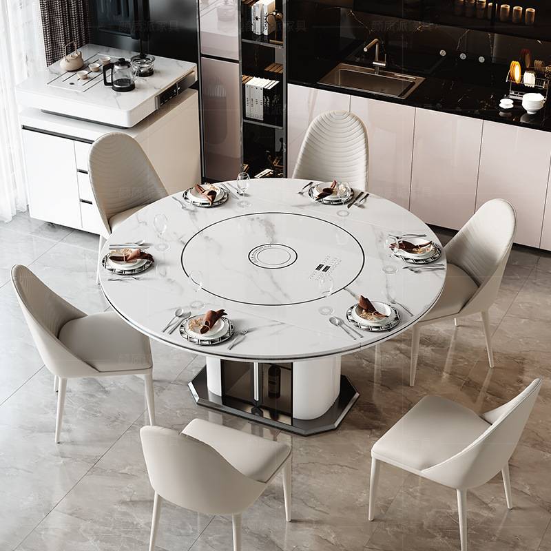 岛台餐桌一体家用可伸缩折叠现代简约新款小户型带电磁炉转盘