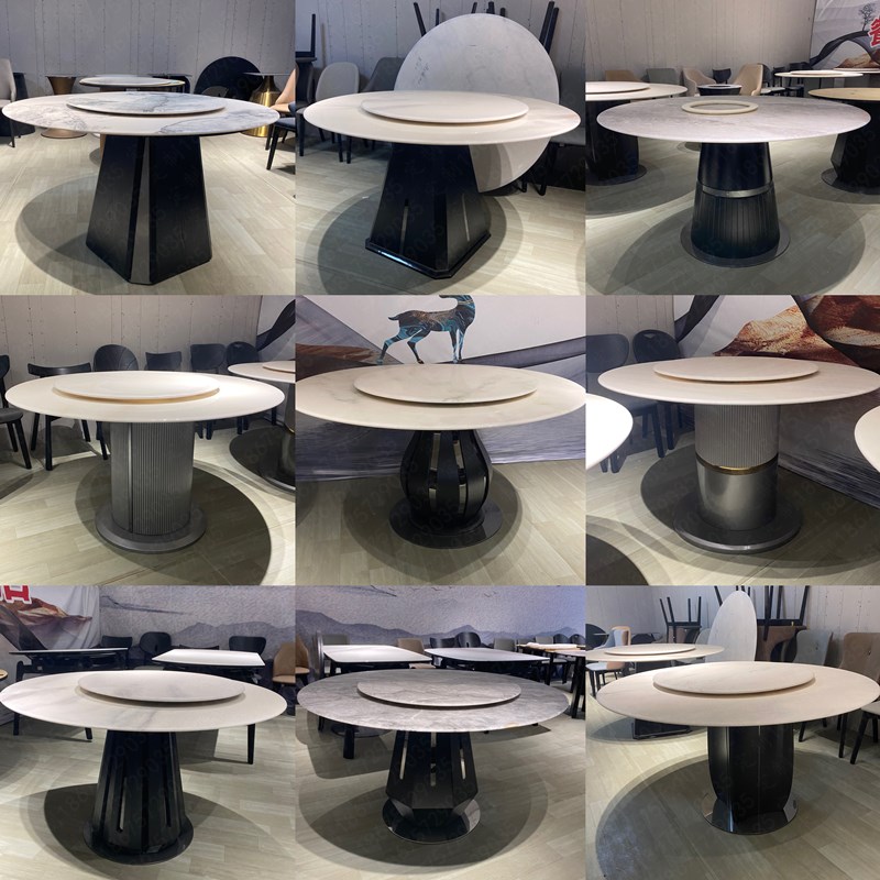 轻奢大理石圆桌脚实木餐台脚奢石圆桌腿岩板支架意式极简餐桌底座