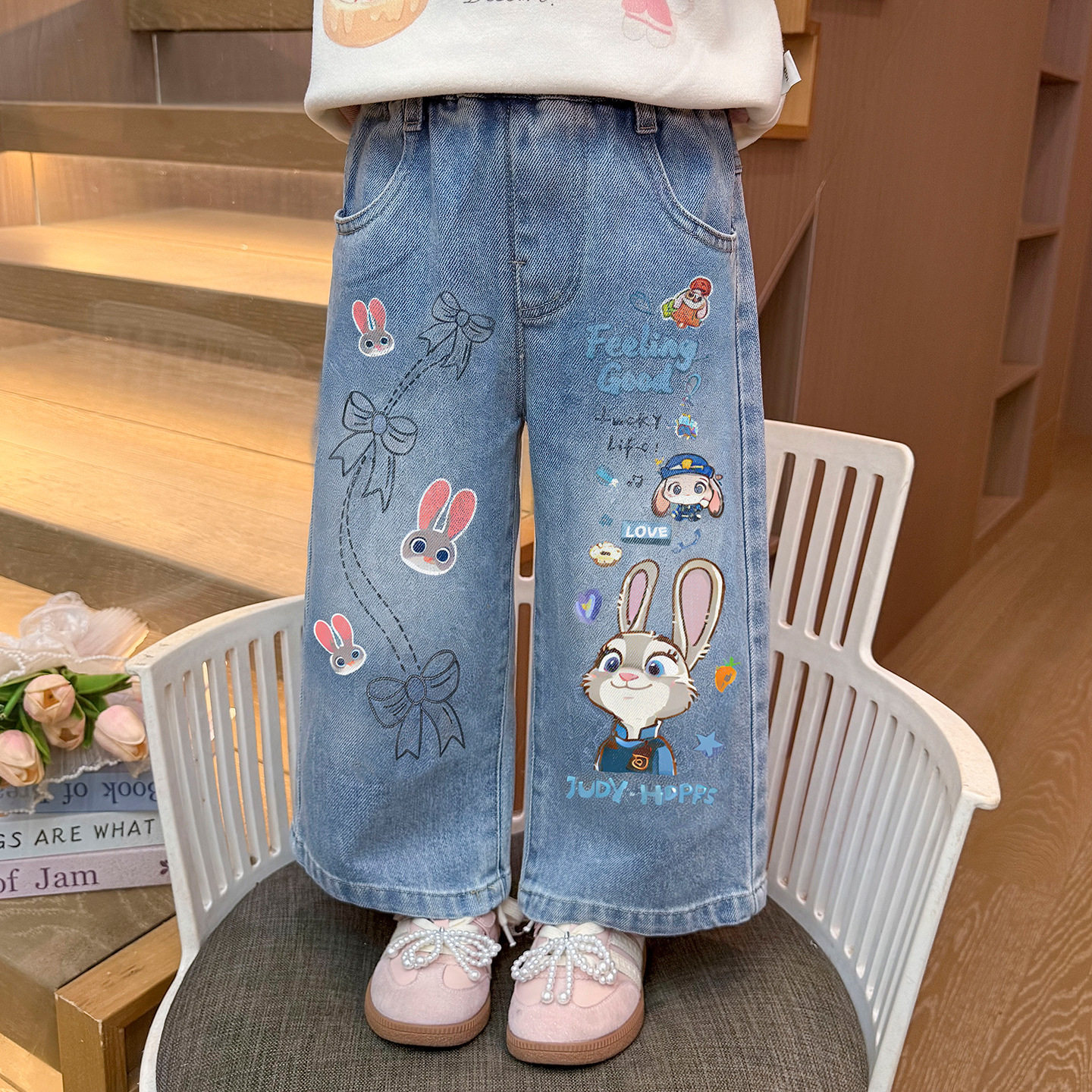 牛仔裤女童裤子春秋新款2026洋气韩版儿童阔腿裤女宝休闲长裤时髦