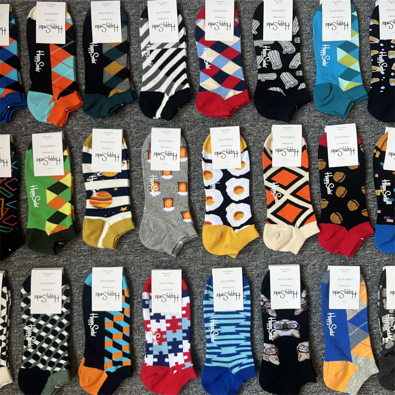 happysocks短袜男士简约潮牌低帮浅口袜吸湿排汗脚裸四季纯棉袜子