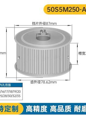 S5M50齿 两面平同步轮 槽宽27 AF型 同步带轮 齿轮50S5M250-A