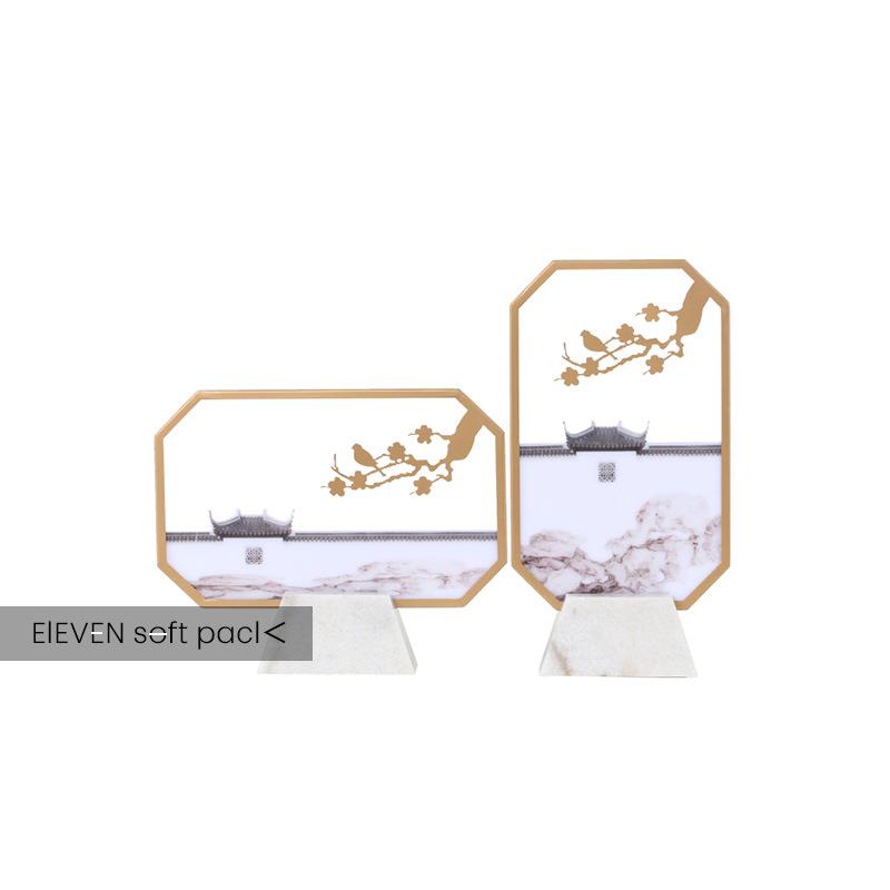 新中式屏风摆件装饰售楼处样板房间家具展厅创意大理石工艺品摆设