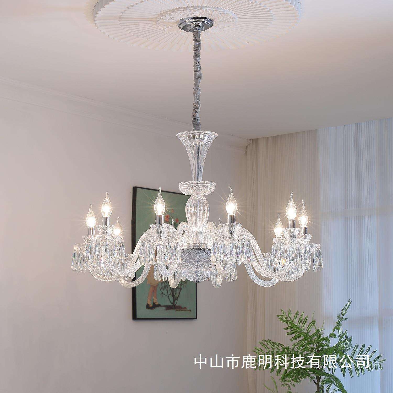 法式轻奢水晶吊灯美式复古中古风客厅主灯餐厅灯大气别墅粉色灯具