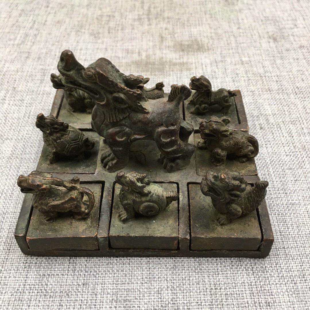 仿古铜印章龙生九子印章九个一套摆件书房装饰摆件
