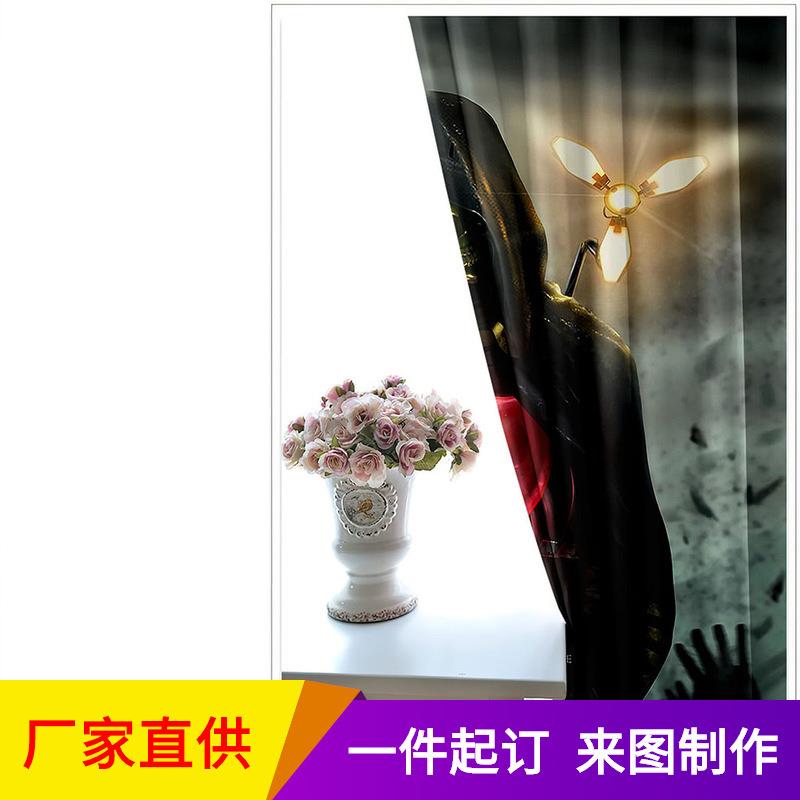 个性设计欧美风窗帘跨境亚马逊外贸数码印花原厂一件起订