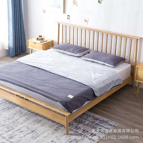 北欧实木双人床1.8m1.5m 简约现代卧室实木婚床 民俗酒店双人床
