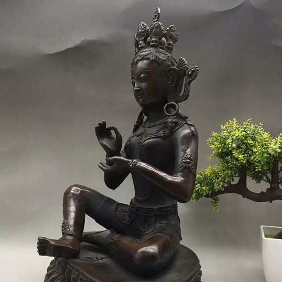仿古摆件杂项铜器古董纯铜摆饰大坐佛做旧紫铜古玩家居装饰品