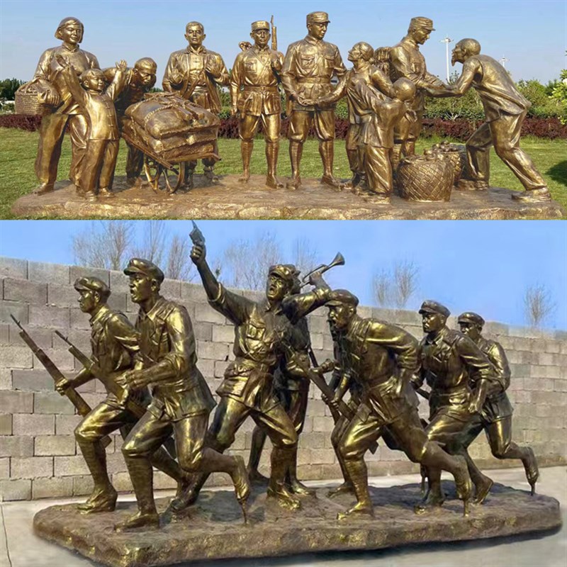 卡通小红军彩绘雕像小八路军举旗吹号红色文化公园玻璃钢雕塑摆件