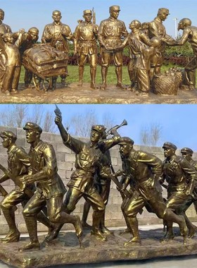 卡通小红军彩绘雕像小八路军举旗吹号红色文化公园玻璃钢雕塑摆件