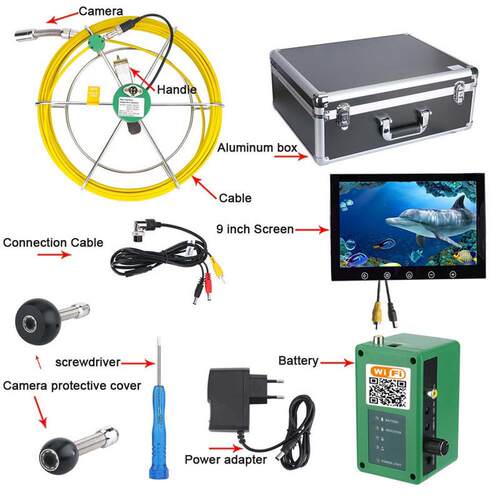 9英寸带wifi管像道内窥镜20F9119WF-米下3视0米50米井下摄机水可