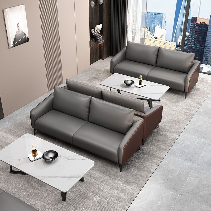 简易商务办公沙发茶几组合办公室沙发简约现代商务接待会客皮沙发