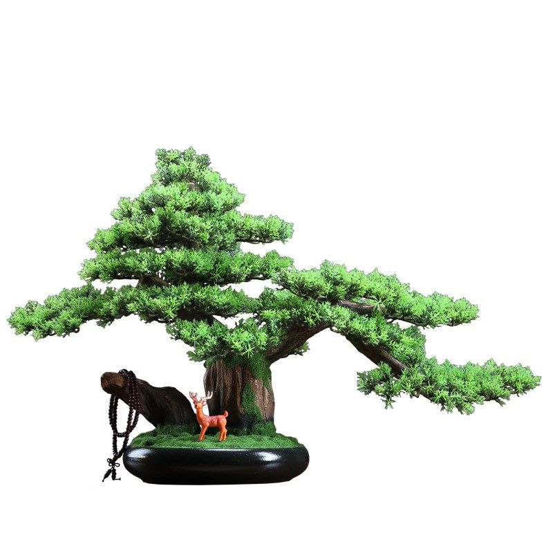 新中式迎客松摆件仿真盆景玄关造景罗汉松树客厅茶桌办公室工艺品,家居饰品,装饰摆件,淘宝优惠券,粉丝福利购,淘宝优惠卷
