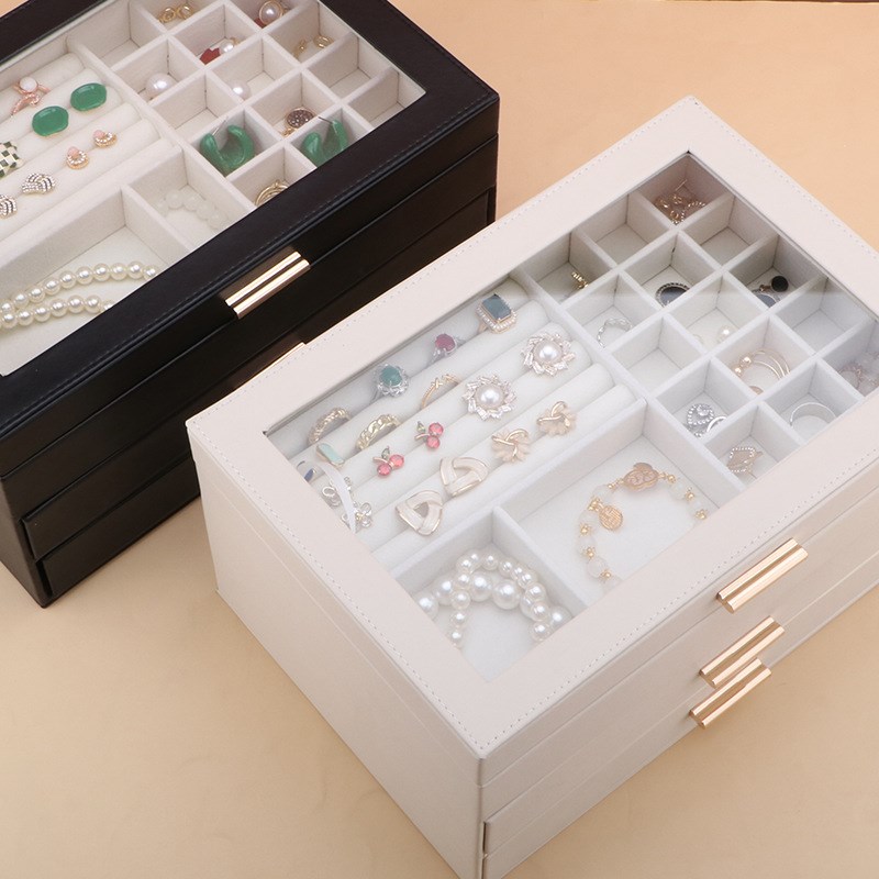 跨境首饰箱首饰收纳盒透明多层抽屉式珠宝盒透明饰品收纳盒子