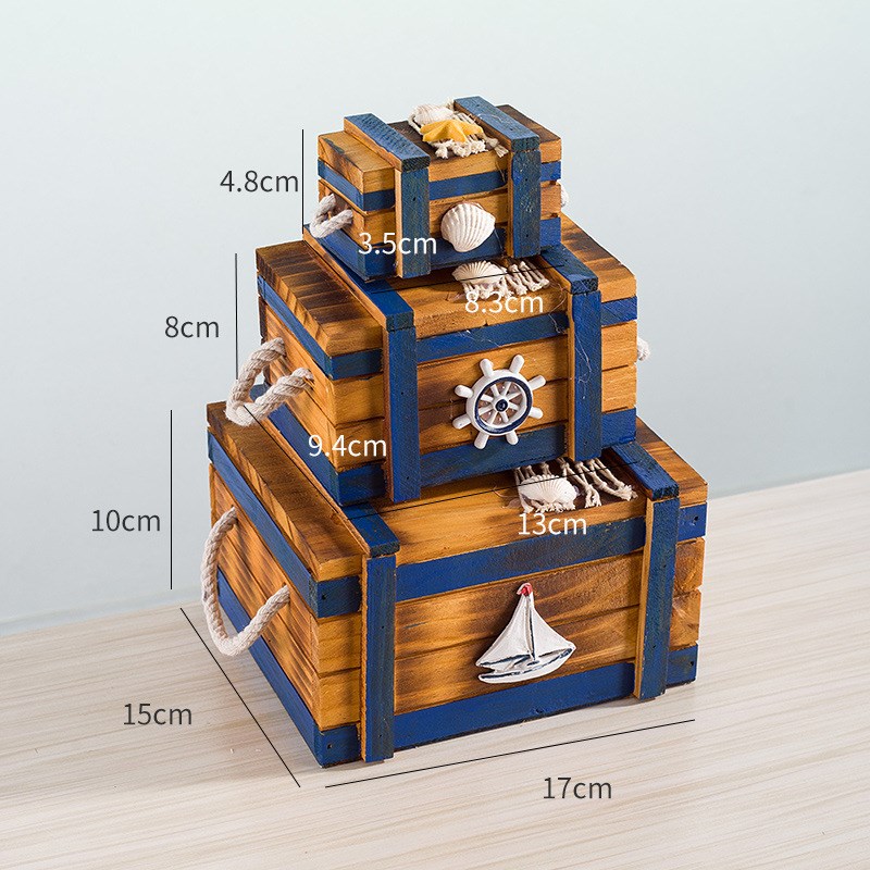 收纳盒地中海木质收纳箱储物箱套二套三首饰盒复古木箱子装饰摆件