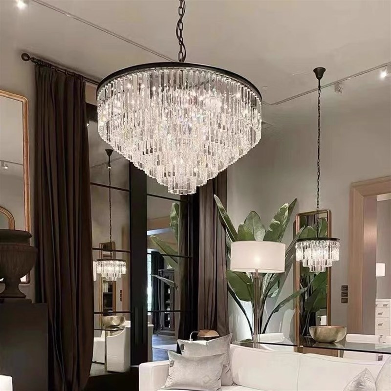 促销美式乡村K9水晶创意圆形大气客厅餐厅简约个性酒店rh吊灯