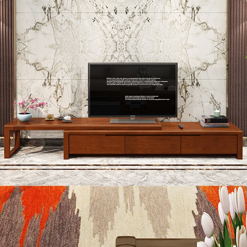 中式可伸缩实木电视柜现代简约小户型经济型储物地柜组合客厅家具