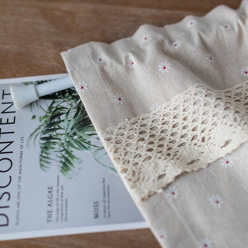 日式棉麻小清新田园小雏菊半帘短帘厨房小帘子橱柜遮挡帘免打孔