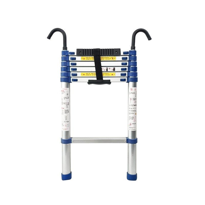 单梯加厚带钩子带电线杆弧形垫圈伸缩梯铝合金便携阁楼蓝色工程梯