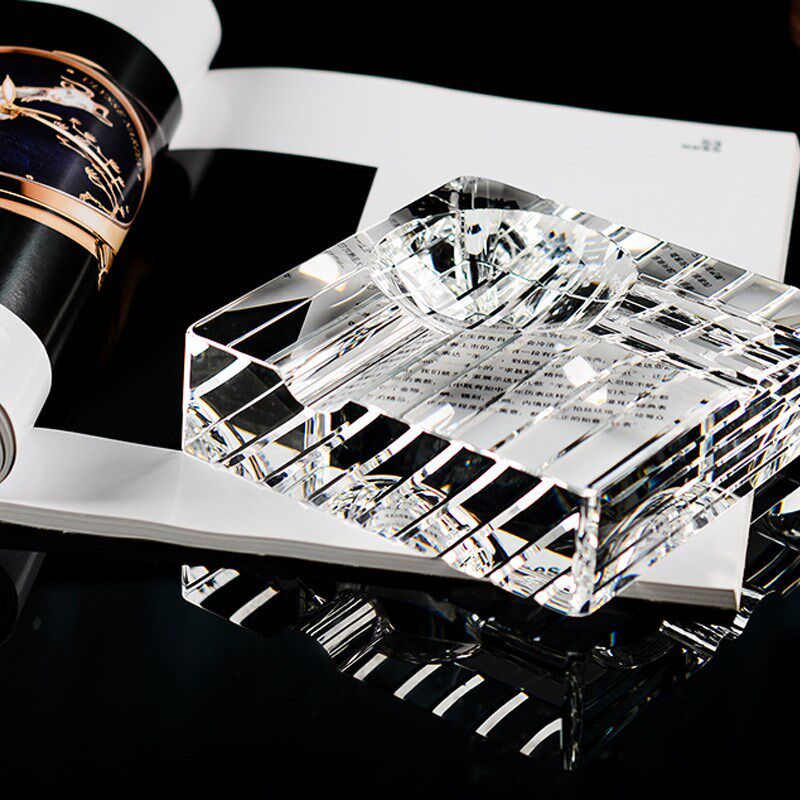 BOSS无铅水晶切割雪茄烟灰缸摆件 商务家用轻奢粉色K9烟灰缸