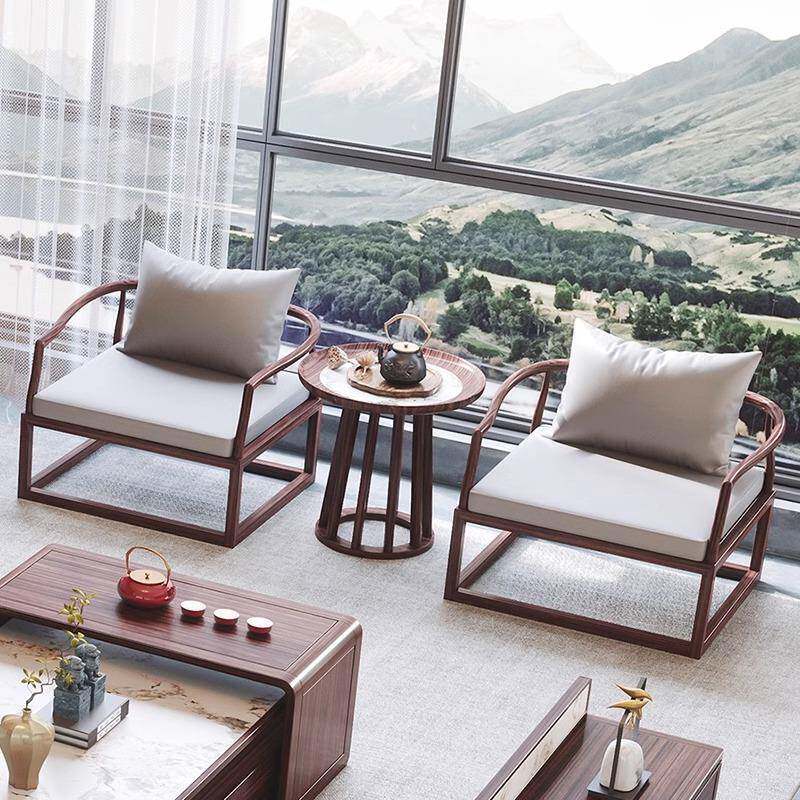 新中式乌金木实木休闲椅单人椅沙发椅酒店客厅会客靠背围椅实木椅