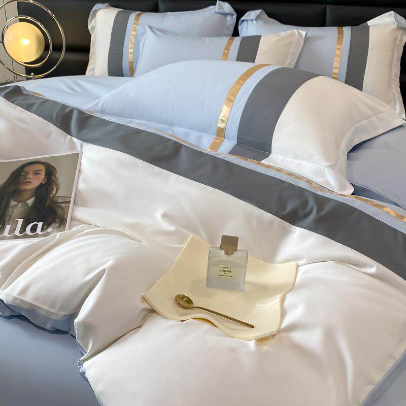 202四5新款用轻奢风亲肤棉件套色简约纯MFE刺绣被套床单床笠款床