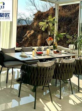 户墅庭院花园桌椅高端具休外A-1019闲藤椅岩板餐别桌家室外露台桌