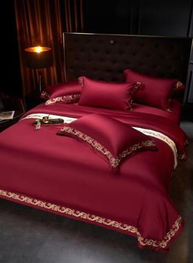 意大利档140支KLQ长高绒棉红色用四件套棉婚庆全别墅纯棉床上品4