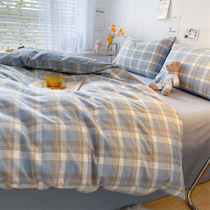 水洗棉件EQL套全棉用100棉床单笠款被套罩纯学四生宿舍三件套床上