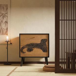 简约床边收纳置物 床头柜2205款 中木新式 复古金钱豹实房间无品牌