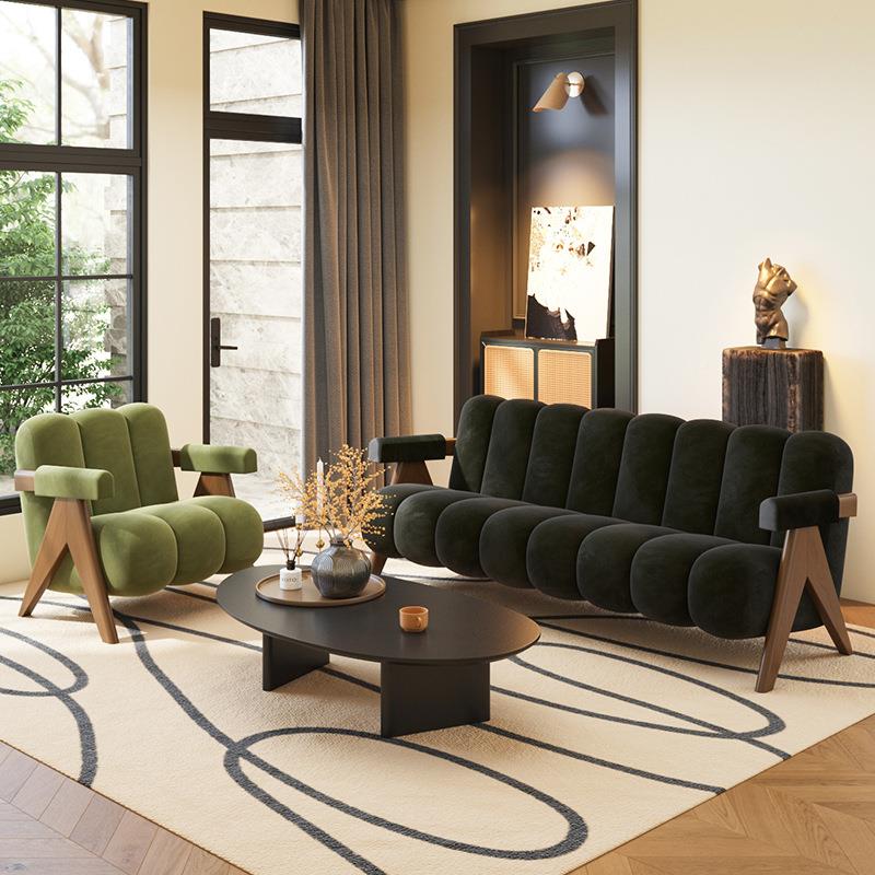 木ITA中古风原沙发客厅小户型双人布艺发人直排沙钢单琴键影楼休