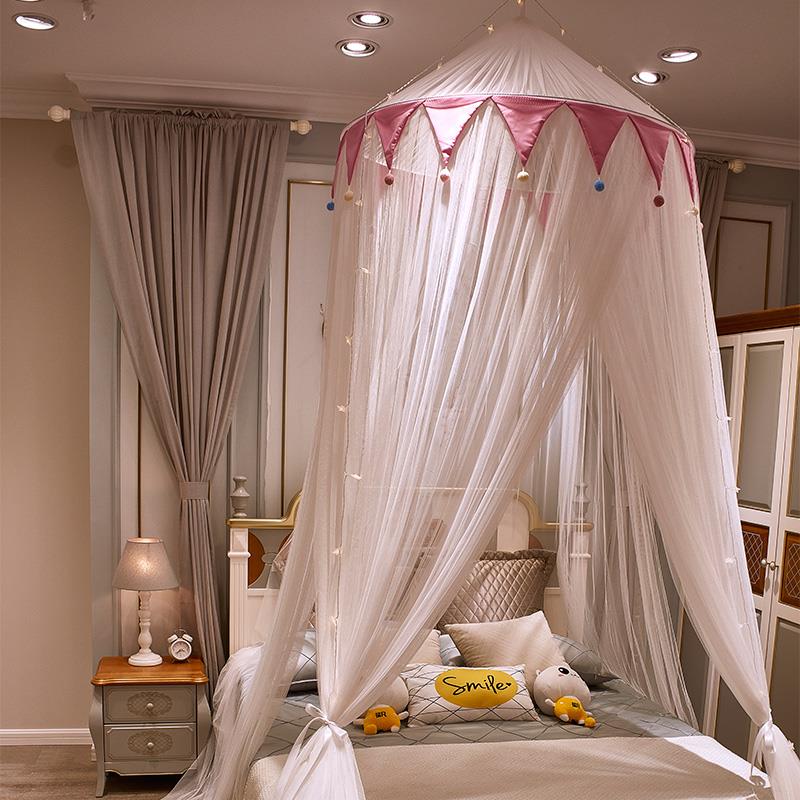 1PR打圆顶蚊帐家用儿童公主吊顶风式床幔免安装V吊挂双层UNL床免