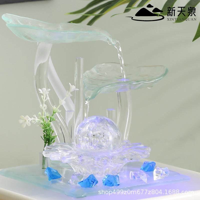 现简约流水生景财摆室内循环水加湿代器公司件前GVH台桌面风水轮