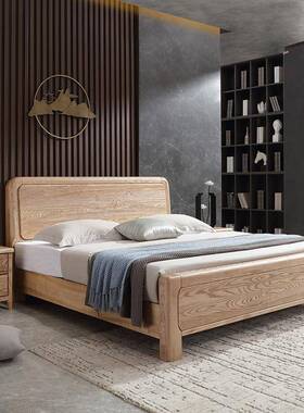 全木床白蜡木简现T613#代1.m1.8米2.05米气压约高实箱储物卧室双