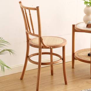 美式 中藤编椅靠古 609复实古木师餐椅家用餐厅餐桌椅子网红设计款