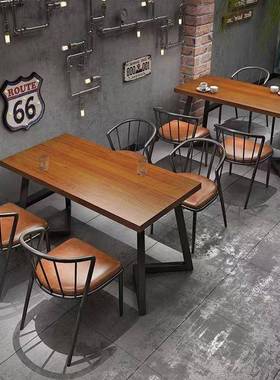 古酒怀旧小馆工业风酒烧烤店酒馆饭店中餐厅实木复铁艺桌69530椅