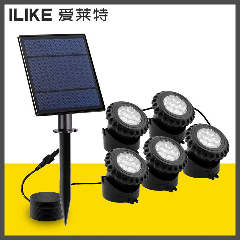 跨境太阳能水底灯户外防水RGB水下灯七彩鱼缸灯庭院太阳能泳池灯