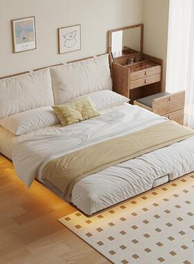 实包木悬浮床小户型UTQ床头软双主卧人榻榻米白蜡木实床木床双人