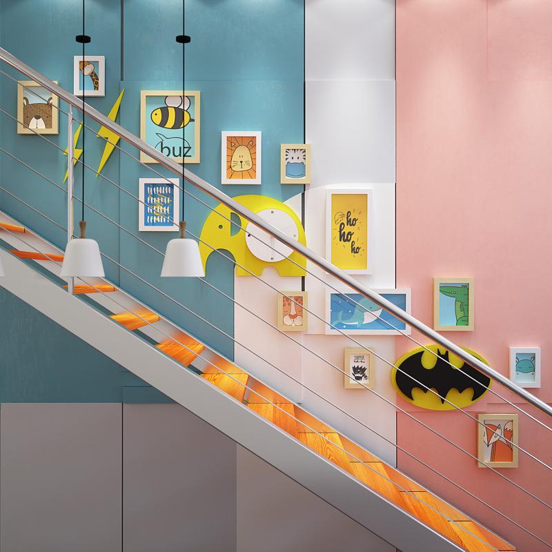 木实_6363_通楼梯实木照卡片可6363爱儿装饰童组合相框早教墙可换