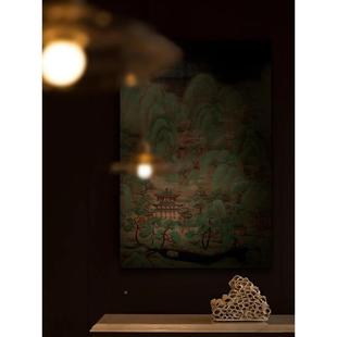 画日式 绿色挂式 户玄关大 中古入风墨HXM2019 新中山水楼阁饰画法式