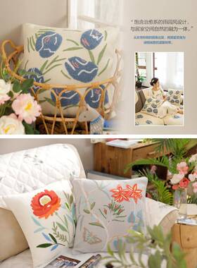 A10L田园绣花布艺F755J678抱枕套发腰靠沙包鲁绣办枕公室美式乡村