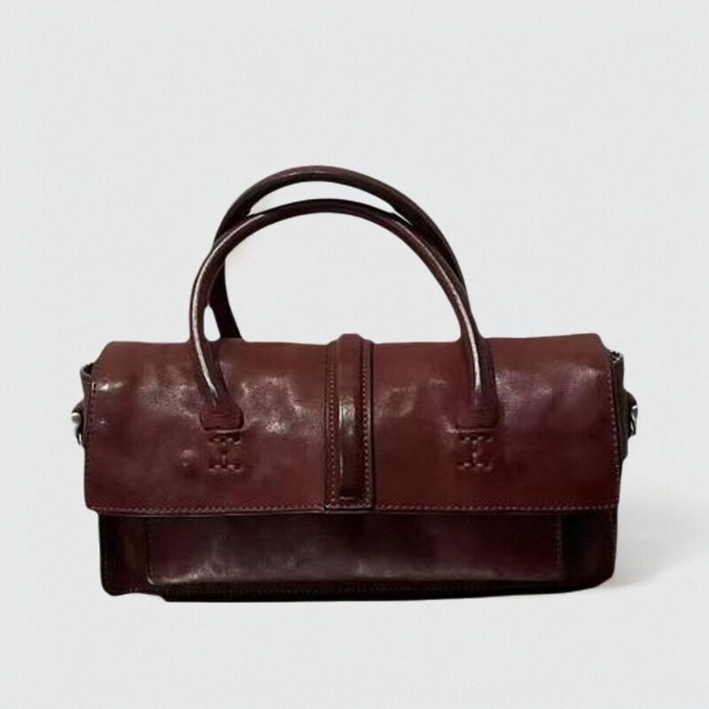 意大利头层植鞣牛皮手工缝制手提单肩斜挎包绿色皮料高端真皮女包